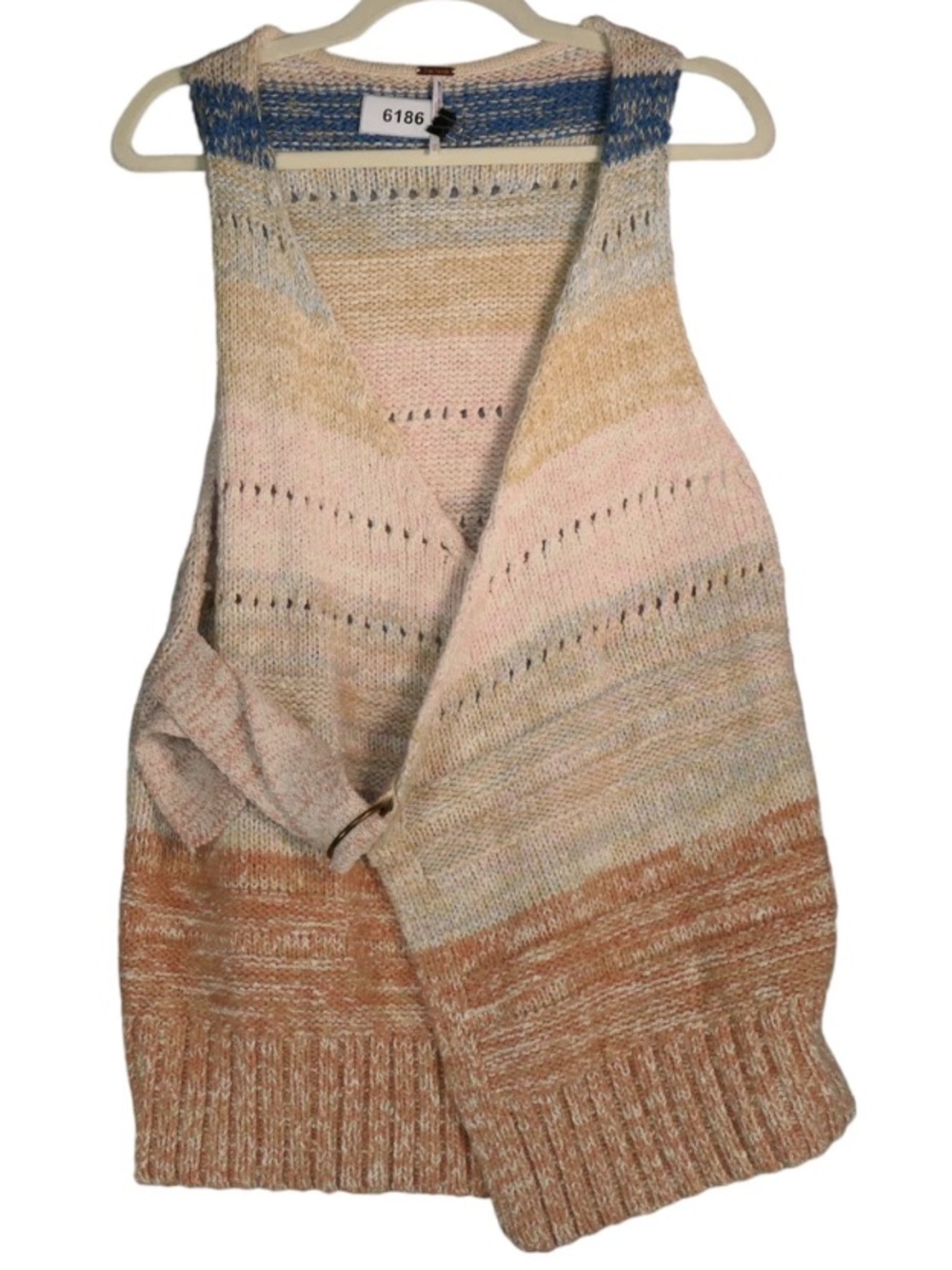 Free People Y2K Long Cardigan Wool Blend Sweater Pastel Blue pink Boho